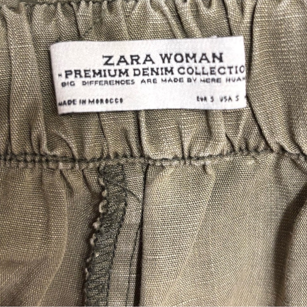 Zara Olive Green Women's Linen Mix Jogger Pants - Picture 5 of 6